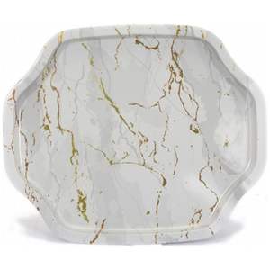 ถาดเสิร์ฟไม้หรูหราขนาด238x358มม. ทรงสี่เหลี่ยมขอบหยักหินอ่อนสีขาวเนื้อมุกและสไตล์อาหรับ - Product Image 1