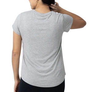 Camiseta informal de manga corta con cuello redondo y bolsillo para mujer, corte regular, color gris claro, tela de jersey de algodón y poliéster. - Product Image 2