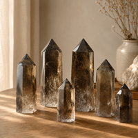 Torre de Cristal de Cuarzo Ahumado Natural Pulido, Piedra Curativa para Decoración del Hogar, Meditación, Reiki y Recolección de Energía