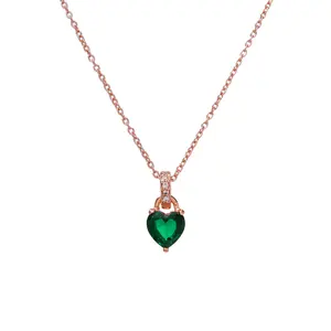 Collar con Baño de Oro Rosa y Esmeralda en Forma de Corazón, Colgantes y Dijes de Moda para Mujer, Joyería de Regalo - Product Image 2