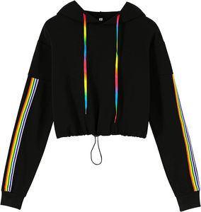 Sweat-shirt à capuche pour femmes, design OEM, 100% coton, bande latérale, couleur contrastée, ample, manches longues - Product Image 1