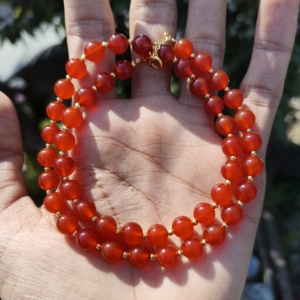 Natural Carnelian Sterling <b>Silver</b> Beaded <b>Necklace</b> 8mm Smooth Orange Healing Handcrafted Wedding Gift Jewelry - Product Image 1