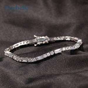 "Bracelet Tennis pour homme en argent sterling 925 et or blanc 14 carats Moissanite avec baguette et pierres rondes" - Product Image 2