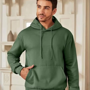 Jersey informal de algodón con capucha y cuello con cordón para hombre, sudaderas de manga larga con patrón sólido básico, camisa mezclada de algodón - Product Image 1