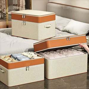 Boîte de rangement en tissu à 2 couches 54x40x35cm Tissu non tissé épais Organisateur de vêtements et de couettes - Product Image 3