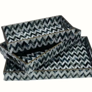 Premium Quality Wooden Serving Tray <b>Set</b> with Enamel Print and Gold Foil Detailing Ideal for Coffee Snacks <b>Tea</b> Time Gatherings - Product Image 1