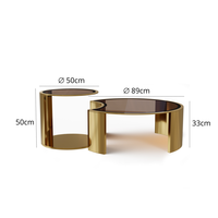 Zeitgenössischer Moderner Gold-Roter Messing Satztisch mit Gehärteter Glasplatte Aluminiumgestell Made in Italy - Wohnzimmermöbel