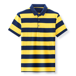 Polo homme à manches courtes en coton fin à rayures avec logo personnalisé OEM, broderie et impression, design estival - Product Image 4