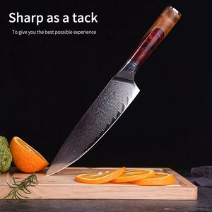 Venta al por mayor personalizado de alta calidad OEM ODM servicio profesional japonés Damasco acero cocina Chef cuchillo fijo hoja afilada - Product Image 2