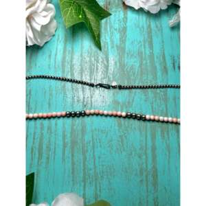 Navajo Strung Necklace Rhodium Plated Pink Conch & Sterling Silver Religious <b>Ball</b> Pattern with Diamond & Pearl Stones Gift - Product Image 2