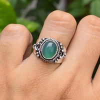 Anillo Hecho a Mano de Plata de Ley 925 con Ónix Verde Natural, Elegante Anillo de Piedras Preciosas de Diseño Bohemio para Ella