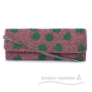 Borsetta lunga da donna con 100% a mano con foglia di trifoglio marrone e verde ispirata all'Irish | Perline di vetro con decorazione ricamata - Product Image 2