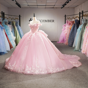 Dy6957 <b>Pink</b> Chiffon Quinceanera <b>Dress</b> <b>Puffy</b> Ball Gown Natural Anti-static Appliques Sweetheart Neck Vintage Train Prom Wedding - Product Image 5