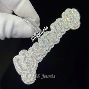 Sólido 925 plata esterlina VVS Moissanite colgante Baguette collares hebilla personalizada con diseño de letra joyería de estilo Hip Hop - Product Image 1