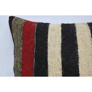 Multicolor Kilim Patchwork Wool Pillow 16x24 Inch Decorative Accent <b>Cushion</b> with Vintage <b>Fluffy</b> Leaves Pattern Woven Technique - Product Image 2