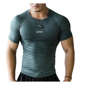 Léger Stock Gym Fit t-shirt hommes respirant à manches courtes t-shirt d'entraînement Stretch Fit Spandex Compression haut d'entraînement pour le quotidien - Product Image 3