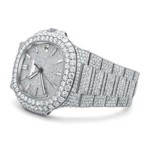 Reloj de Moda con Incrustaciones de Moissanita, Movimiento de Cuarzo de Acero Inoxidable, Brillo Intenso, Correa Cómoda, Joyería de Lujo Estilo Hip Hop, Venta al Por Mayor - Product Image 2