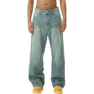 Nuevos pantalones vaqueros de corte regular para hombre, pantalones vaqueros ajustados, pantalones vaqueros rectos holgados de gran tamaño de la mejor calidad, pantalones vaqueros informales de mezclilla con lavado ácido para hombre a la venta - Product Image 1