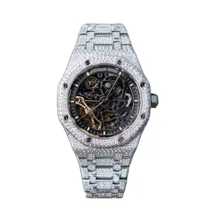 New AP skeleton VVS Moissanite Cuban watch AP 1030 iced out bused down hip hop watch personalized luxury