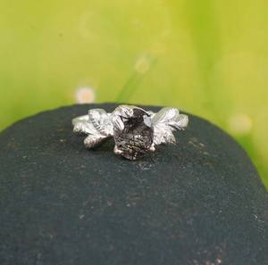 Anillo de compromiso de Cuarzo rutilado negro con diseño de hoja inspirado en la naturaleza, Plata de Ley 925 sólida, joyería fina para mujer y niña, venta al por mayor - Product Image 3