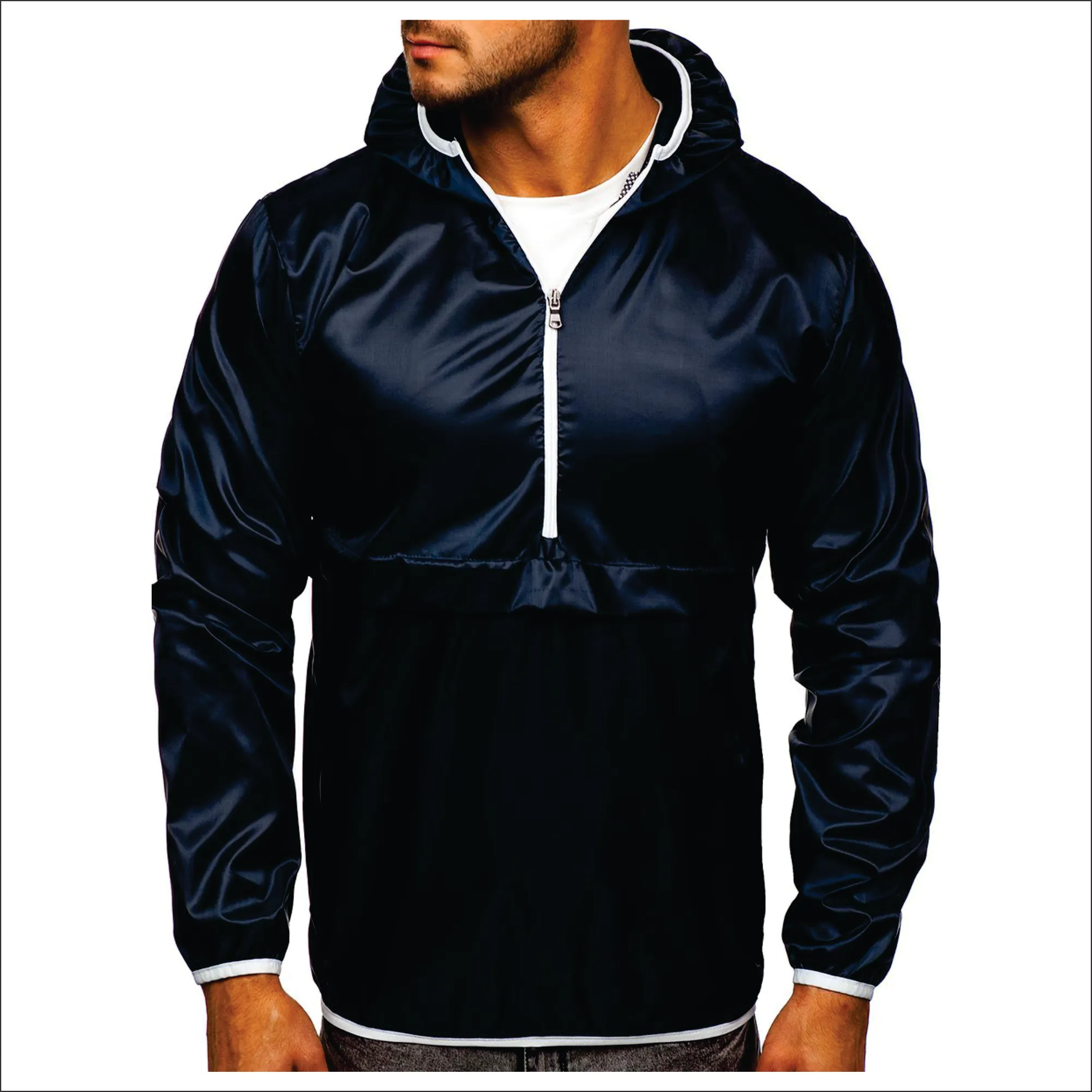 Hot Selling 2022 High Quality Men's Wind Breaker Lightweight Hooded Sport Jacket Navy Blue with Customize Logo