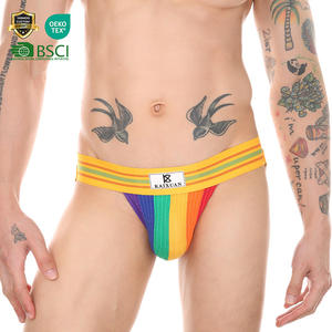 Venta al por mayor OEM logotipo personalizado Arco Iris rayas deporte <span class=keywords><strong>Ropa</strong></span> interior hombres transpirable mezcla de nailon de alta calidad <span class=keywords><strong>Ropa</strong></span> Interior hombres suspensorio - Product Image 1