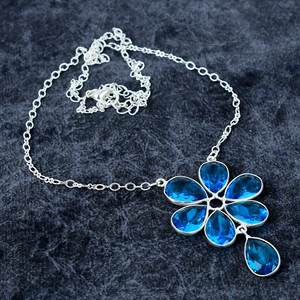 Topaze bleue poire forme pierre précieuse 925 argent plaqué collier pour femmes anniversaire chaîne collier demoiselle d'honneur collier cadeaux pour elle - Product Image 4