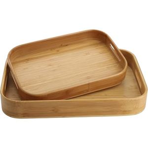 Plateau de service carré en bois de couleur naturelle avec poignées pour le petit-déjeuner, le café, les collations, les fêtes, les mariages et la décoration de la maison - Product Image 1