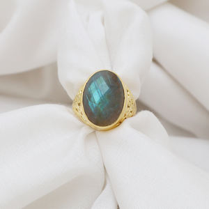 แหวนพลอยลาบราดอไรต์ชุบทอง18K สำหรับงานแต่งงานหรือปาร์ตี้925ล่าสุด - Product Image 2