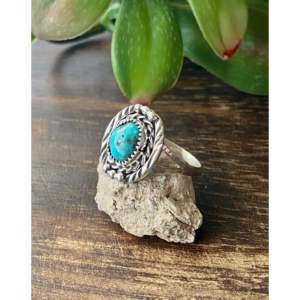 Navajo Handcrafted Kingman <b>Turquoise</b> Sterling Silver Statement <b>Ring</b> Size 7.5 - Product Image 4