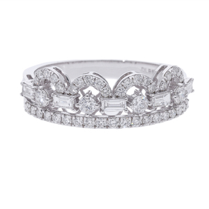 Anillo Clásico de Corona Chapado en Rodio con Diamantes Naturales de Oro de 14K, Diseño Vintage Milgrain con Filigrana Festoneada y Diamantes Brillantes - Product Image 1