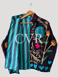 Hand Embroidered Floral Coat Full Sleeve Bohemian Style Turn-<b>down</b> Collar Cotton Outerwear for Women Spring Casual - Product Image 1