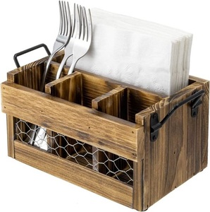 Best Selling Mango Wood Serving Caddy Decorative <b>Kitchen</b> Organizer for <b>Storage</b> Tableware Cutlery Office Use-OEM Design - Product Image 2