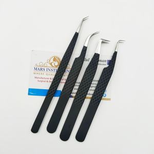 Matte Black Fiber Tip Eyelash Extension Tweezers 90 Degree Slanted Tip Non-Slip Grip Isolation <b>Individual</b> <b>Lash</b> Tweezers - Product Image 1