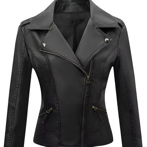 Meilleure vente, vestes de moto en cuir pour femmes de haute qualité, respirantes, teintes unies, finition tendance, coupe-vent - Product Image 1