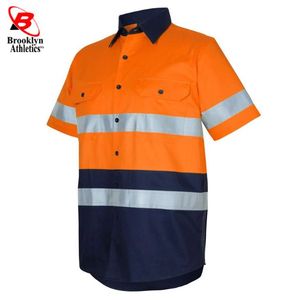 New 100% Cotton HI VIS Safety Short Sleeve Drill Shirt Workwear w <b>Reflective</b> Tap - Product Image 6