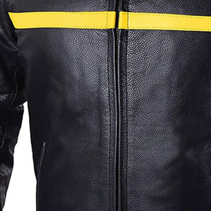 แจ็กเก็ตนักขี่จักรยานสำหรับผู้ชายหนังแท้มีซิปสีดำบุผ้าและกระเป๋าด้านนอกด้านใน - Product Image 6