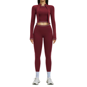 Women's Breathable Seamless Plus Size Yoga Jacket Set Long Sleeve <b>Zip</b>-<b>Up</b> Fitness Jacket High Waist Leggings-Quick Dry Activewear - Product Image 4