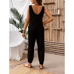 Jane's Women's Strappy Round Neck Viscose <b>Jumpsuit</b> <b>with</b> Practical <b>Pocket</b> Details, Comfortable Relaxed Fit for Casual Daily Wear - Product Image 3