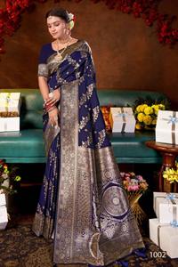 Elegantes Saris Indios Modernos Hechos a Mano para Novia, de Satén de Seda, con Bordado Exquisito, Detalles Ornamentales de Zari, Lujosos y Sin Arrugas - Product Image 2