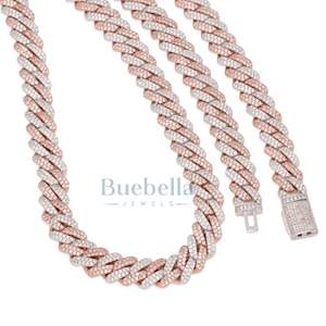 Collar de Hip Hop estilo rapero de dos tonos para hombre, plata 925, 12mm, moissanita, ajuste de puntas de 2 filas, cadena de eslabones cubanos de Miami, joyas BUEBELLA - Product Image 2