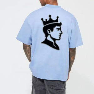 T-shirt uni épais 100% coton pour homme, épaules tombantes surdimensionnées avec manches courtes légères et col côtelé - Product Image 2