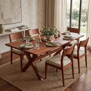 Outdoor Solid Teak Wood <b>Dining</b> Table X Base Slatted Top Rectangular Wooden Table Patio Garden Setup Art Design Decor - Product Image 4