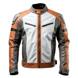 Men's Multicolor Genuine Sheepskin Stand Collar Motorcycle Jacket CE Armors Lightweight Winter Jacket for Motorbike Riding - Product Image 3