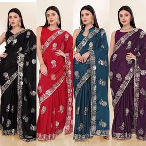 Blusa de Sari de Seda Chinon Suave con Borde Bordado Moderno para Mujer, Ropa India y Pakistaní para Bodas y Fiestas, Moda Maruti - Product Image 6