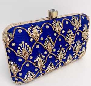Blue Zardozi Handwork Clutch Embroidered Clutch for Wedding - Product Image 4