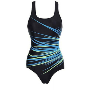 Maillot de bain une pièce pour femme, coupe haute, avec dentelle et détails boutonnés, col rond, rayé, en spandex et polyester, séchage rapide - Product Image 5