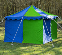 16 mq. Tenda Quadrata Impermeabile in Tela di Cotone Resistente 4m X 4m con Pali in Alluminio Alti 3,5m per Rievocazioni Medievali all'Aperto