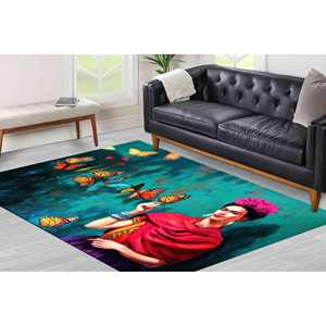 พรมเชนิลล์ลายผีเสื้อ Frida Kahlo: พรมตกแต่งร้านเสริมสวยกันลื่น พรมนุ่มแบบไม่ทอ - Product Image 4