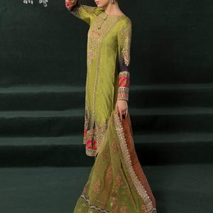 Robe pakistanaise 3 pièces en soie brodée pour femme pantalon évasé et organza Dupatta avec Shalwar Kameez pour les fêtes 4 saisons - Product Image 3